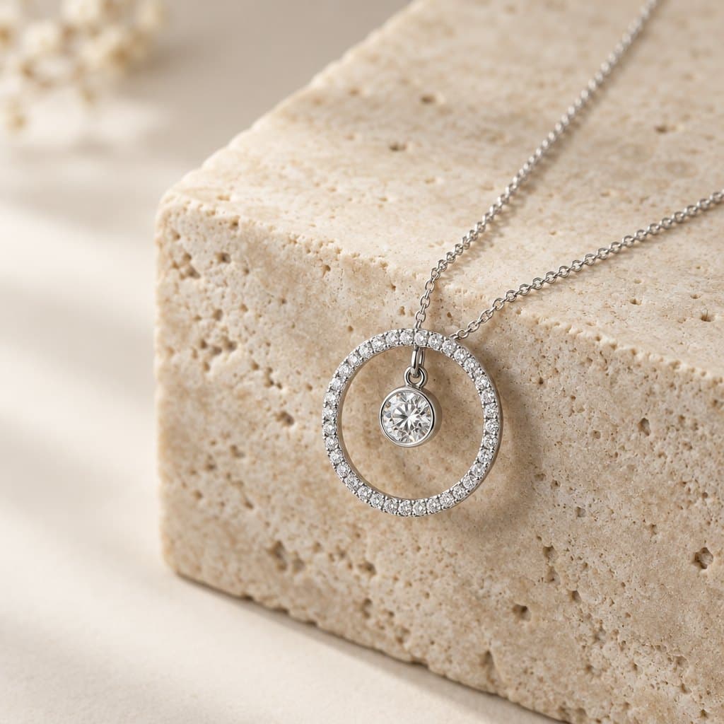 Design render of the Orbit solitaire circle pendant