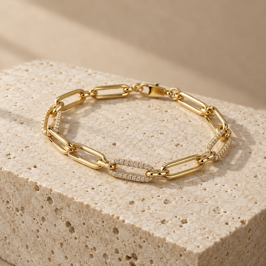 Design render of the Link pavé-link paper-clip bracelet