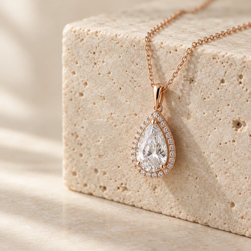 Design render of the Teardrop pear halo pendant