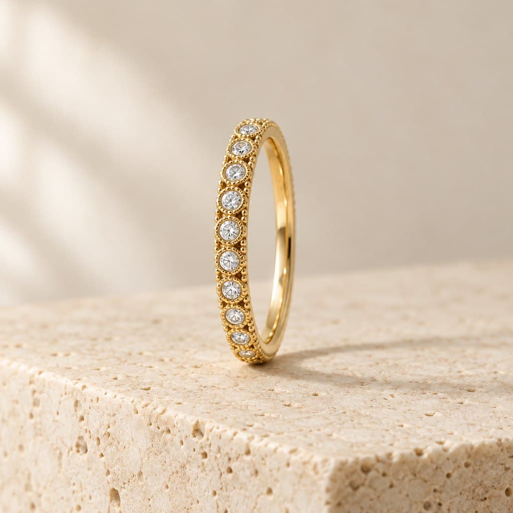 Design render of the Promise milgrain half-eternity band