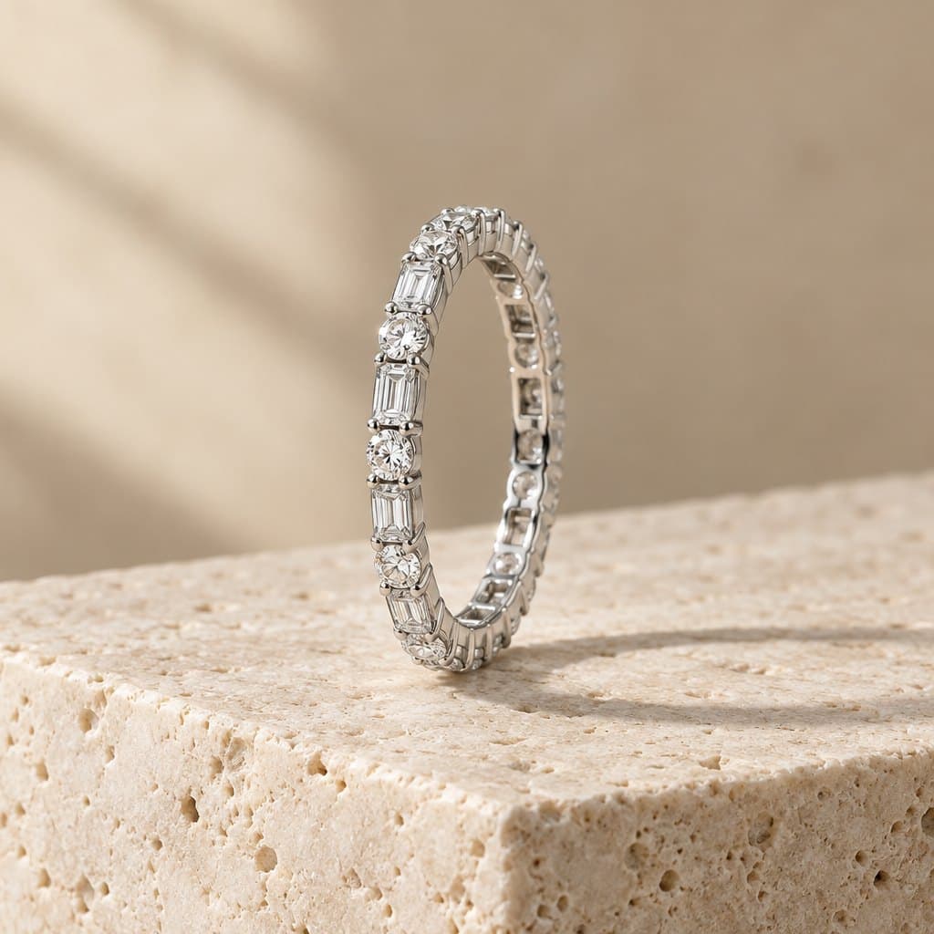 Design render of the Eternal round and baguette eternity band
